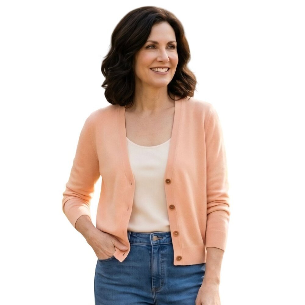 Talbots Peach Lambswool Blend Button-Front VNeck Cardigan Sweater Size L